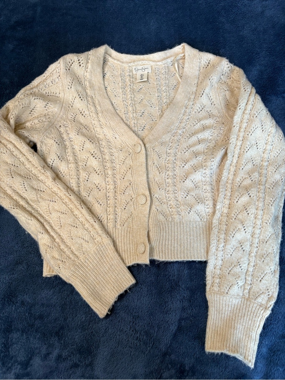 Jessica Simpson Cream Openwork Cable V-Neck Cardigan